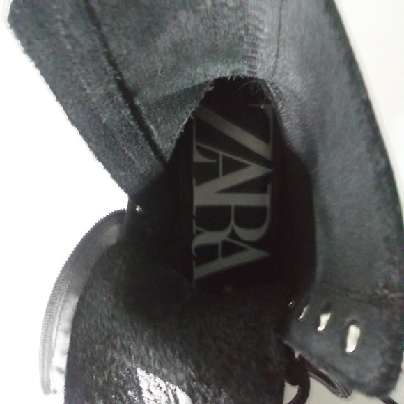 ZARA Black Leather Combat Boots Rhinestone Lace Up EU36 US6 Grunge Whimsigoth - Picture 7 of 7